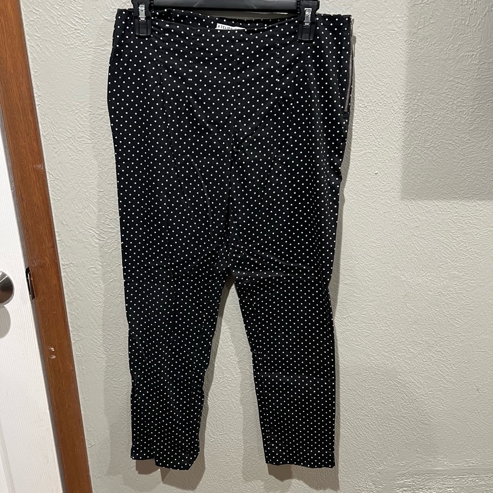 Atelier Luxe Boutique Black Polka Dot Pants Size 6 EUC Straight Leg